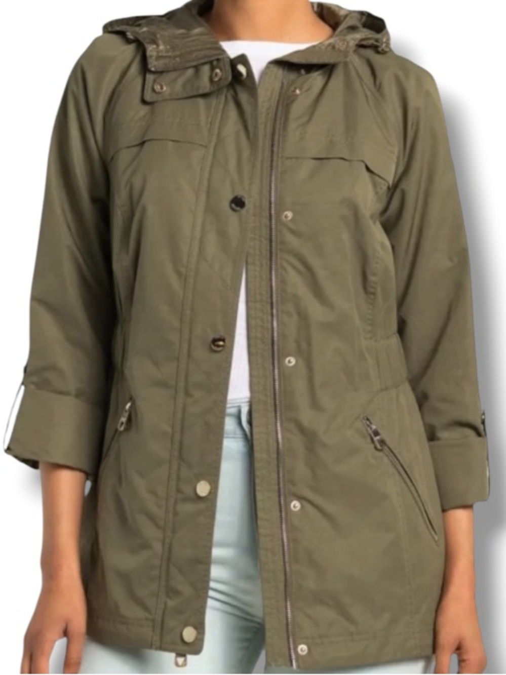 Guess Hooded Anorak Jacket Cargo Green NWT Large